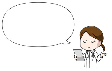 カルテを持って目を閉じる女性医師・フキダシ付き