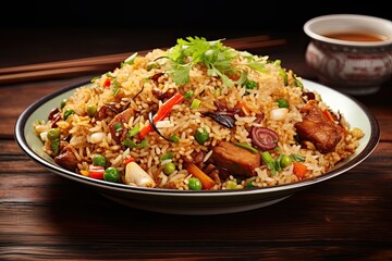 Chinese Cuisine, Fried Rice with Vegetables and Meat