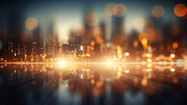 Abstract city background with glowing bokeh lights