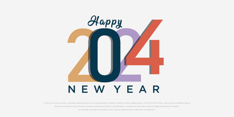 2024 Happy New Year logo text design. 2024 number design template. Vector illustration.