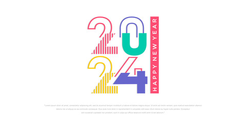 2024 Happy New Year logo text design. 2024 number design template. Vector illustration.