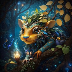 Whimsical Forest Journey: Magical Pet Trio | AI-Generated