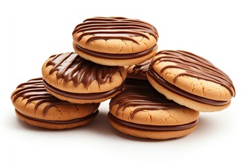 Delicious chocolate cream filled cookies. isolated white background