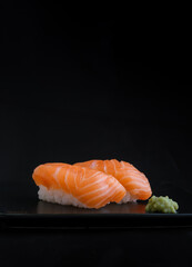 Salmon sushi on a plate