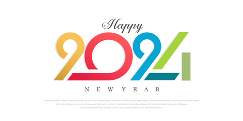 2024 Happy New Year logo text design. 2024 number design template. Vector illustration.