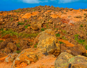 The Red Earth and Volcanic Landscape of Garden of the Gods (Keahiakawelo) Lanai, Hawaii, USA