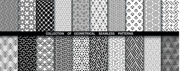 Geometric set of seamless black and white patterns. Simpless vector graphics.