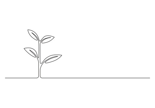  Continuous one line growing sprout. Ecology concept vector illustration. Premium vector.