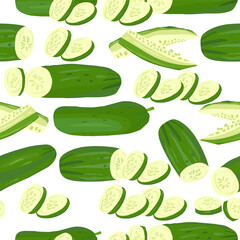 Fresh Organic Cucumber Illustration Seamless Pattern