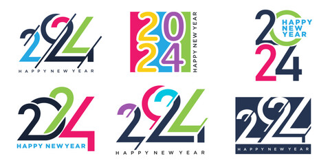 2024 Happy New Year logo text design. 2024 number design template. Vector illustration.