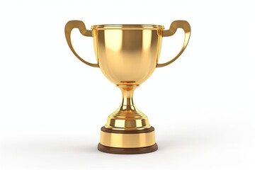 First place gold trophy cup isolated on yellow background - obrazy, fototapety, plakaty