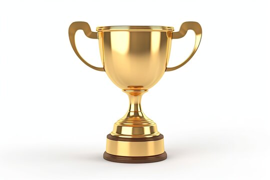 First place gold trophy cup isolated on yellow background