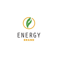eco-friendly energy logo with leaf shape and sun circle