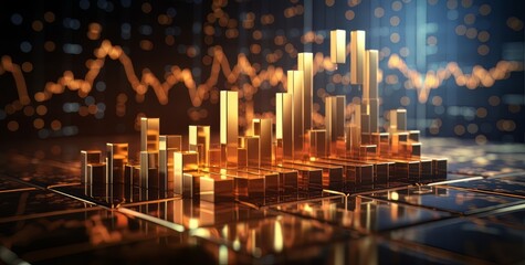 the golden stock chart on background, in the style of ray tracing, golden light  - obrazy, fototapety, plakaty
