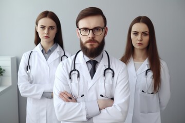 Fototapeta premium Medical team looking at camera together. Generative AI