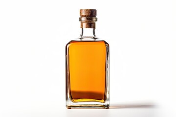 Full small flat whiskey bottle on white background