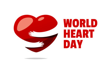 World heart day. Hands hugging heart.