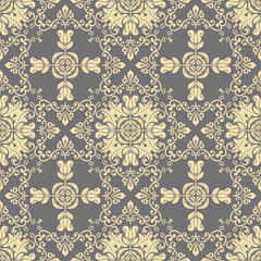 Classic seamless vector pattern. Damask orient ornament. Classic gray and golden vintage background. Orient pattern for fabric, wallpapers and packaging