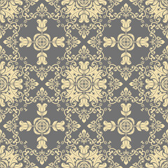 Classic seamless vector pattern. Damask orient ornament. Classic gray and golden vintage background. Orient pattern for fabric, wallpapers and packaging