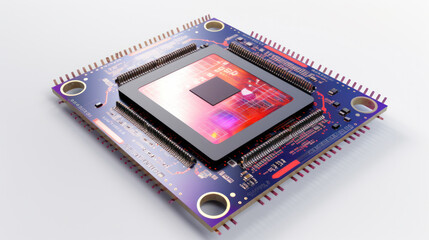 Advanced Technology Concept Visualization: Circuit Board CPU Processor Microchip Starting Artificial Intelligence Digitalization of Neural Networking and Cloud Computing. Digital Lines Move Data