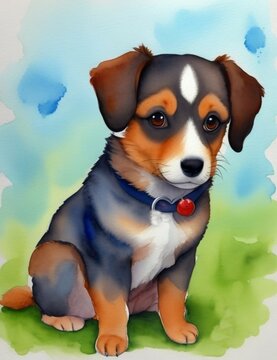 Dog watercolor art - Pet illustration