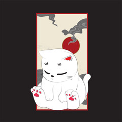 cat illustration with japanese style for kaijune event, notebook, logo