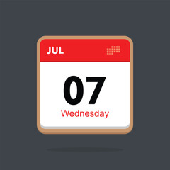 Fototapeta na wymiar wednesday 07 july icon with black background, calender icon 