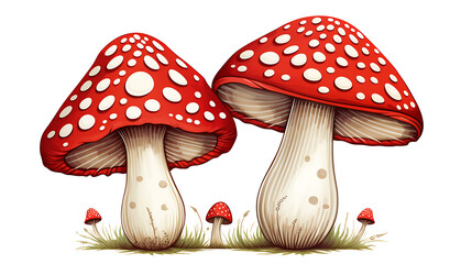 Various types of retro vintage mushroom transparent background