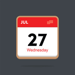 Fototapeta na wymiar wednesday 27 july icon with black background, calender icon 