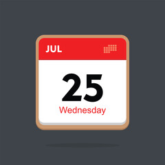 Fototapeta na wymiar wednesday 25 july icon with black background, calender icon 