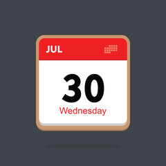 wednesday 30 july icon with black background, calender icon	