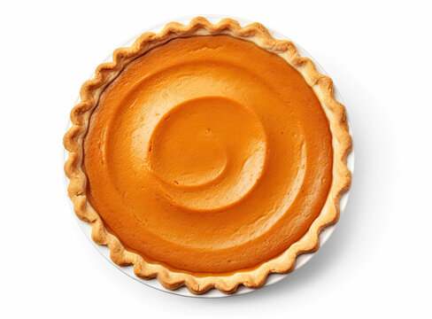 Pumpkin pie isolated on transparent background, top view, Generative AI