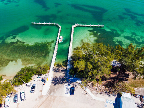 Longboat Key Pass Coquina Beach Boat Ramp with Boat Holmes Beach Florida at Gulf of Mexico 1.0