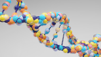 Super fun and experimental celebratory image of a DNA double helix in bright and celebratory colors
