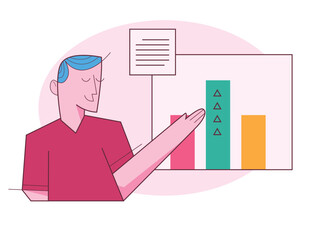 Businessman presenting some data and marketing results. Presentation of analytics, achievements