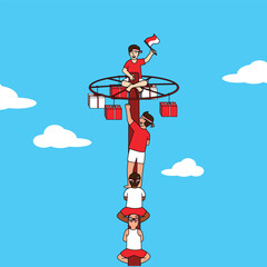 pole climbing competition or lomba panjat pinang during indonesian independence day celebrations