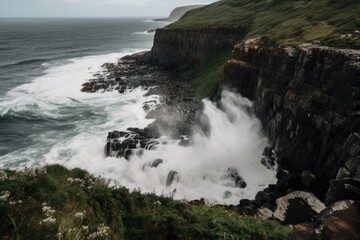 Obraz premium waterfall cascades over the edge of a cliff, with the waves crashing below, created with generative ai
