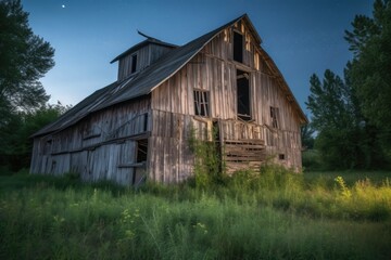 Obraz premium rustic barn in moonlight, with the lunar glow shining through the windows, created with generative ai