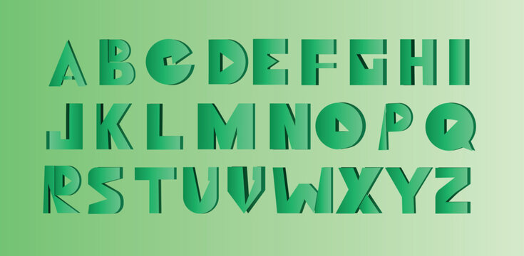 3d green gradient font, alphabet letters font 