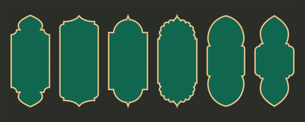 Ramadan frame shapes. Golden border with pattern for banner. Islamic luxury design elements for decoratio Vintage vector templates