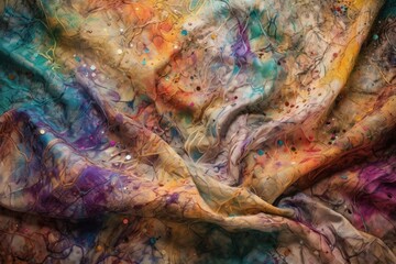 abstract fabric texture with splashes of color, created with generative ai