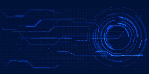 Vector illustration of futuristic blue digital high technology with circle hud and digital circuit element pattern for game and advertising artwork.Future tech concepts.