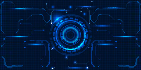Vector illustration of futuristic blue digital high technology with circle hud and digital circuit element pattern for game and advertising artwork.Future tech concepts.