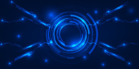 Vector illustration of futuristic blue digital high technology with circle hud and digital circuit element pattern for game and advertising artwork.Future tech concepts.