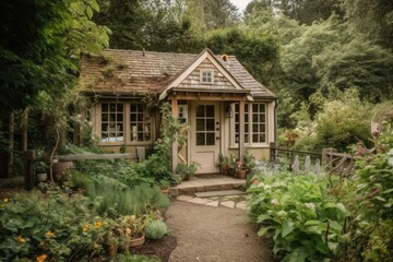 Fototapeta na wymiar a tiny home nestled in a peaceful garden, created with generative ai