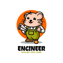 Vector Logo Illustration Engineer Mascot Cartoon Style.