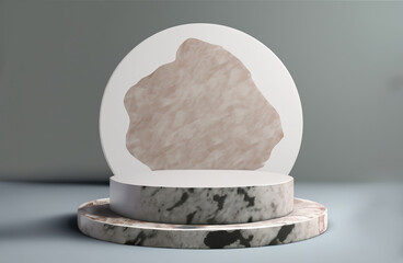 Realistic 3D Podium Display Highlighting Exquisite Marble and Natural Stone Ceramic Products for Sale