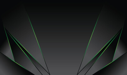 Abstract dark black background with green lines. Vector illustration