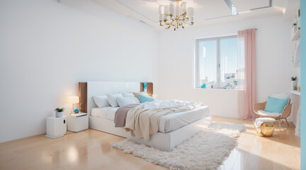 Modern bedroom is adorned with elegant and beautiful decorations, featuring tasteful accents and carefully chosen furnishings that create a refined and stylish ambiance.