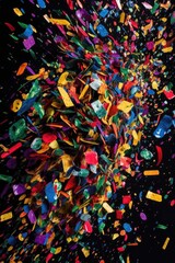 colorful confetti explosion on black background, created with generative ai